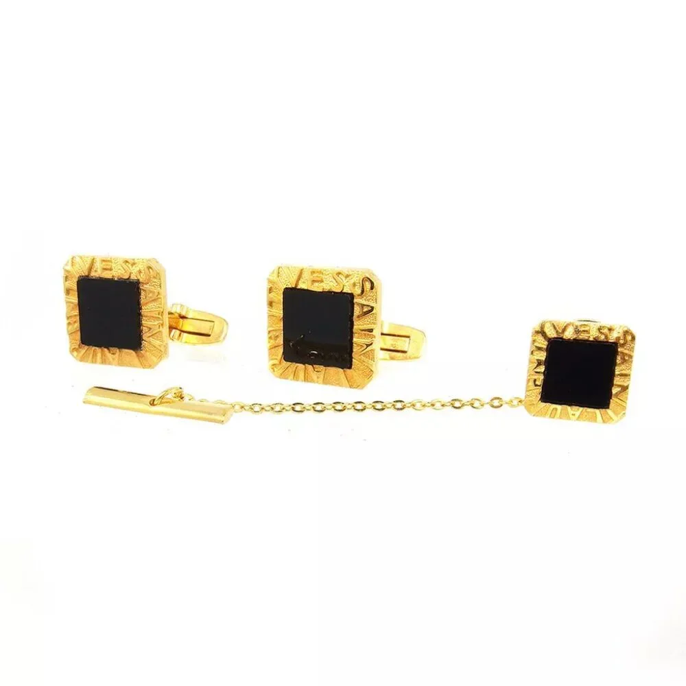 YVES SAINT LAURENT cuffs logo Gold hardware Authentic used T17502
